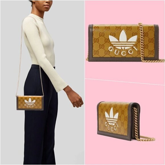 GUCCI X ADIDAS Crossbody Clutch Wallet Gold Chain Limited Edition MINT CONDITION - Picture 1 of 13